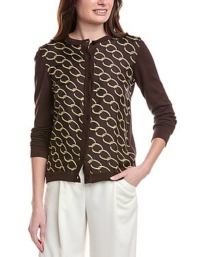 Oscar de la Renta Oscar Chain Silk Twill Cardigan