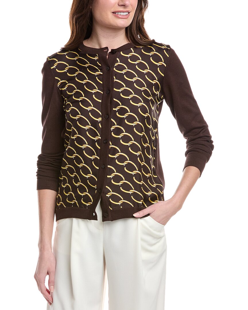 Oscar De La Renta Oscar Chain Silk Twill Cardigan In Brown