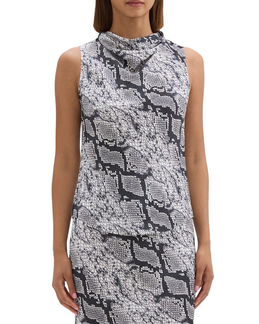 Theory Python Print Cowl Neck Sleeveless Silk Top In Grey