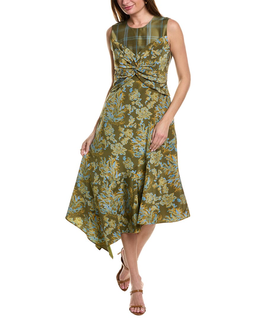 Shop Lafayette 148 New York Asymmetric Silk Dress In Green