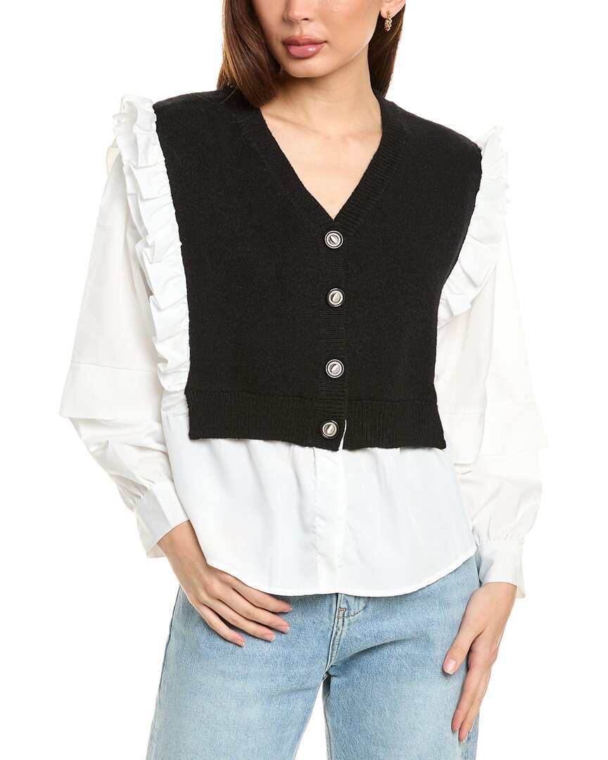 Gracia Spliced Twofer Sweater In Black