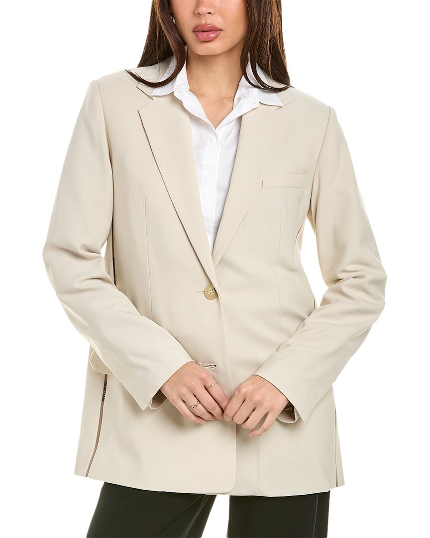 Helmut Lang Logo Tape Wool-blend Blazer In Brown
