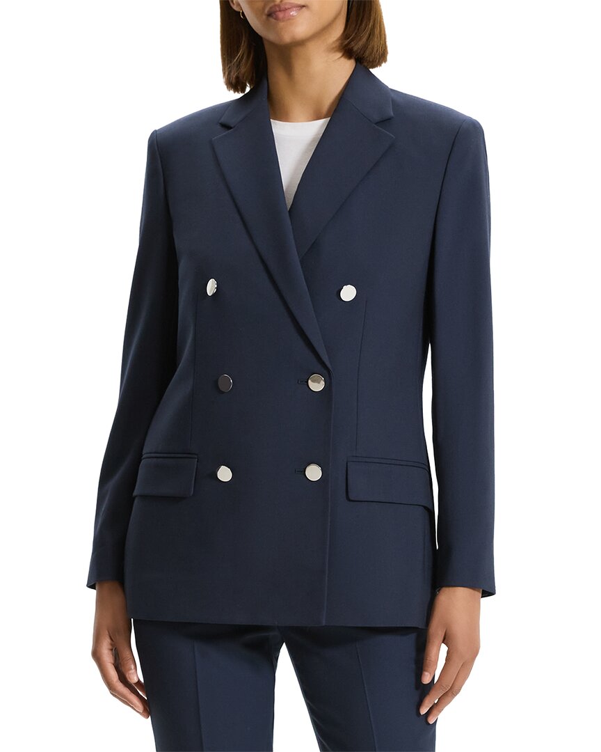 Shop Theory Boxy Double-breasted Wool-blend Jacket In Blue