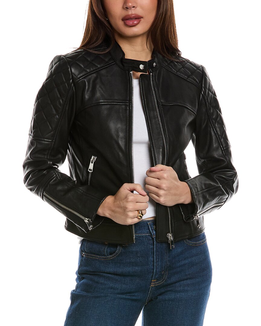 Reiss Adelaide Collarless Leather Biker Jacket In Black