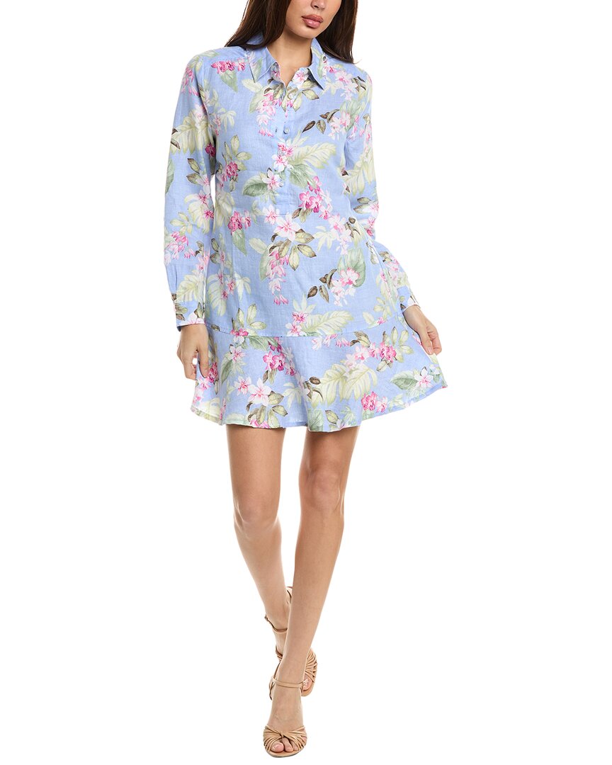 Tommy Bahama Orchid Dreams Flounce Linen Shirtdress In Blue