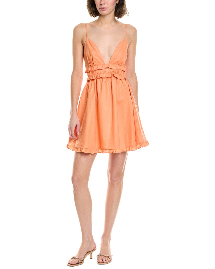 Wayf Ruffle Linen-blend Mini Dress In Orange