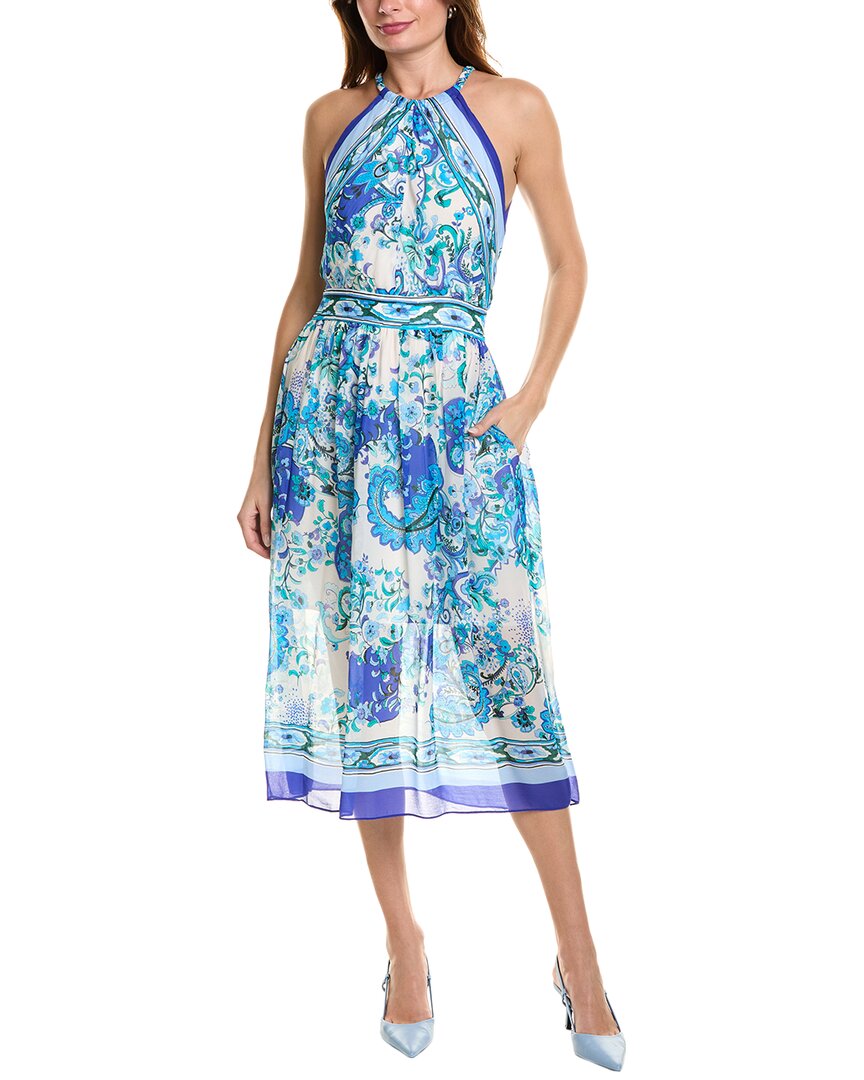 Shop Elie Tahari Calypso Halter Midi Dress In Blue