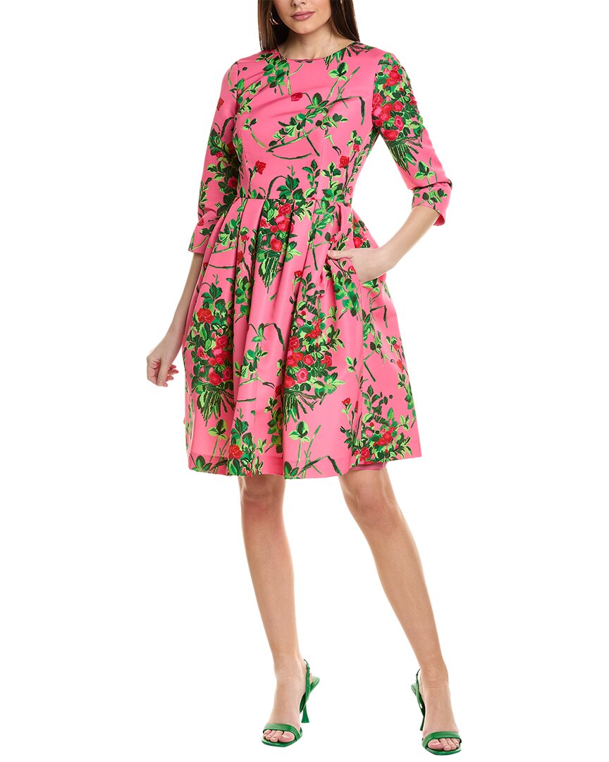 Shop Carolina Herrera Elbow-sleeve Silk-lined A-line Dress In Pink
