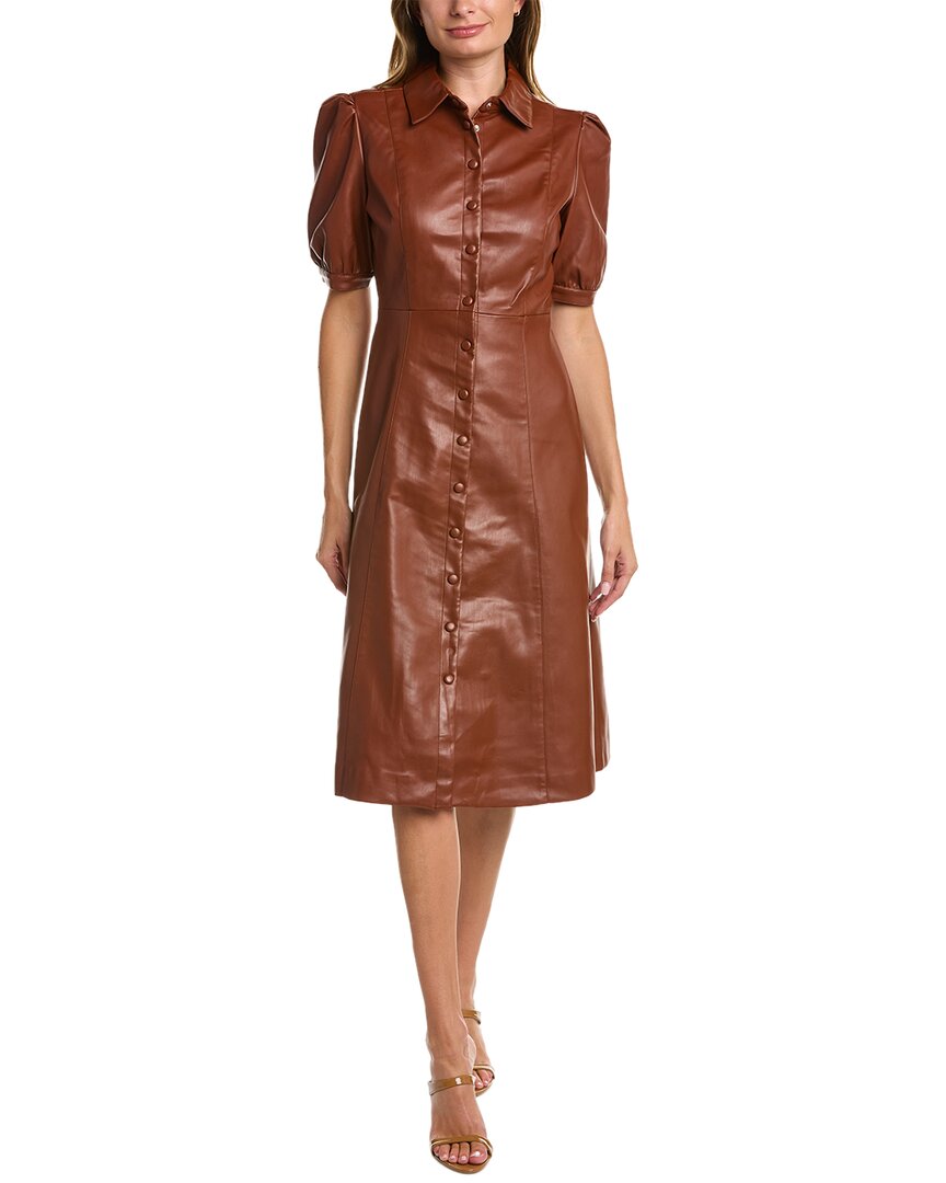 Shop T Tahari Button-down Midi Dress In Brown