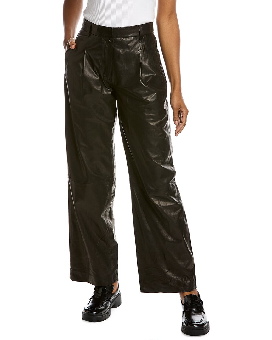 Rag & Bone Leather Flared Fit Simone Pants With Back Zip In Black