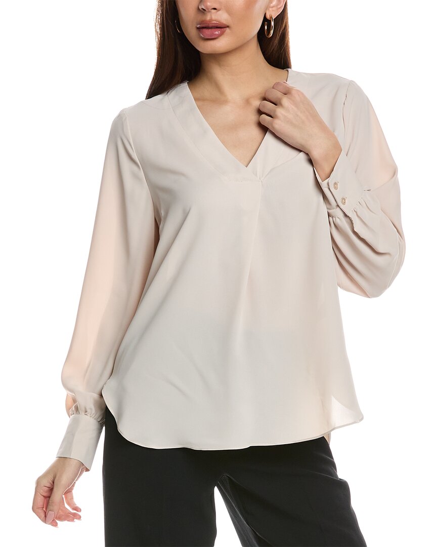 T Tahari V-neck Woven Blouse In Gold