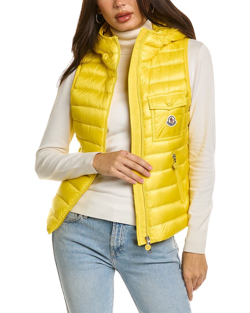 Moncler Glygos Hooded Quilted Gilet In Yellow