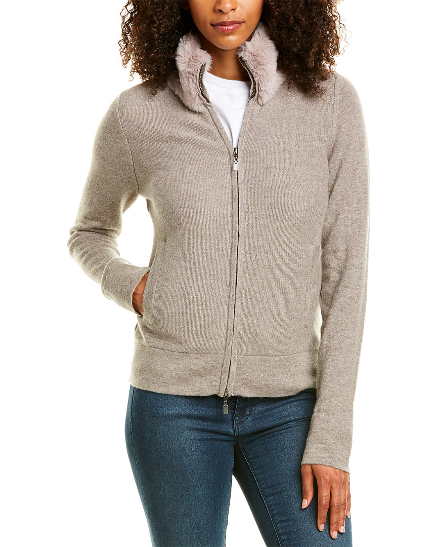 Image of Forte Cashmere Collared Zip Cashmere Cardigan