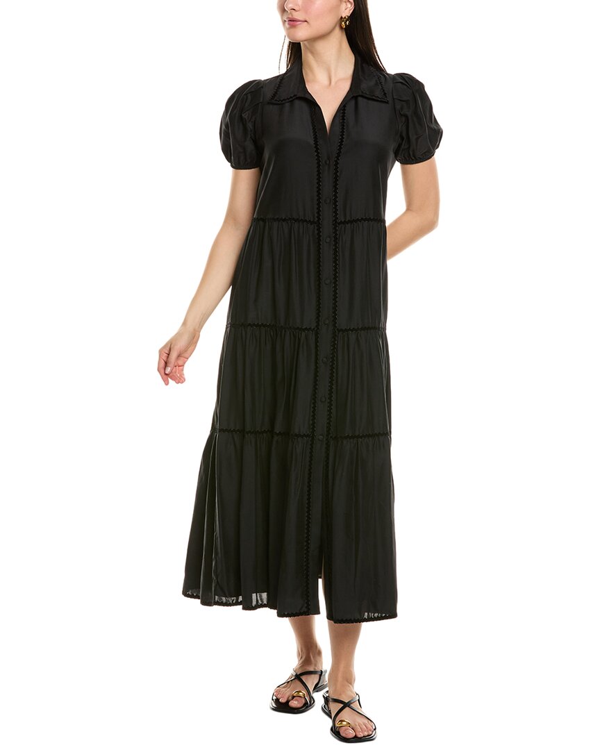 Sail To Sable Tiered Silk-blend Midi Shirtdress In Black