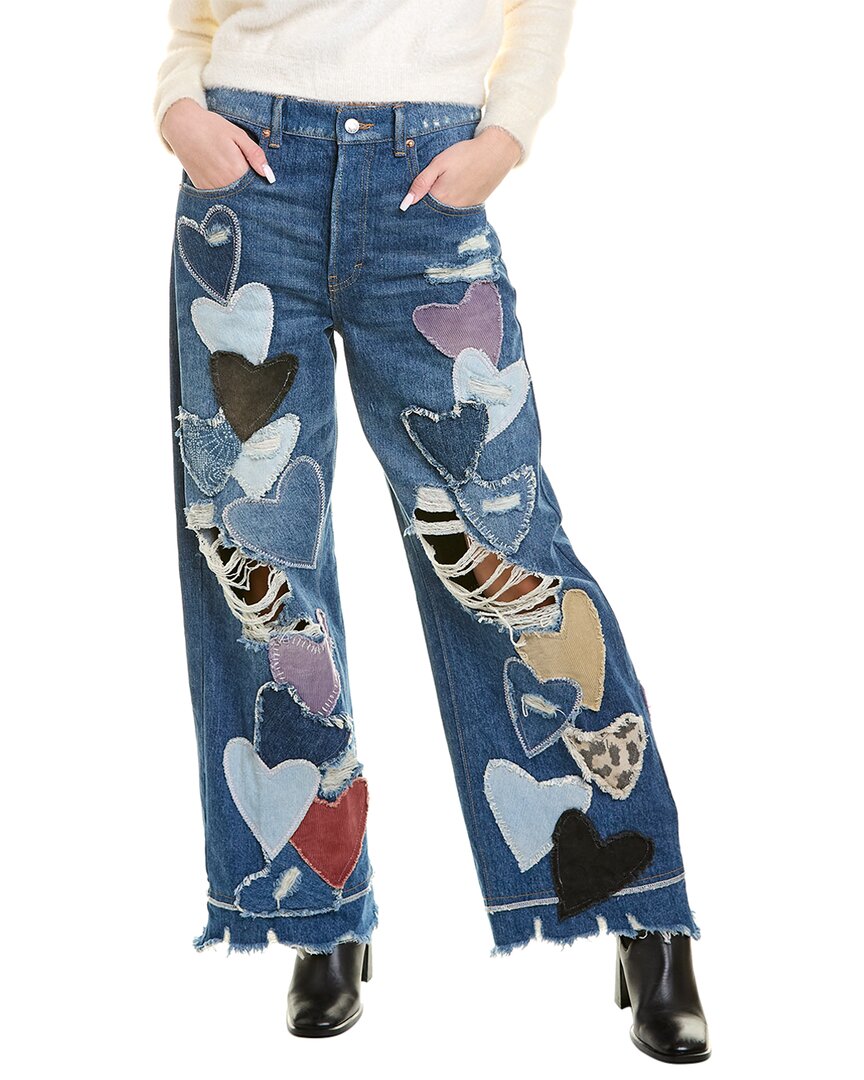 Free People Piece Of My Heart Blue Combo Wide Leg Jean