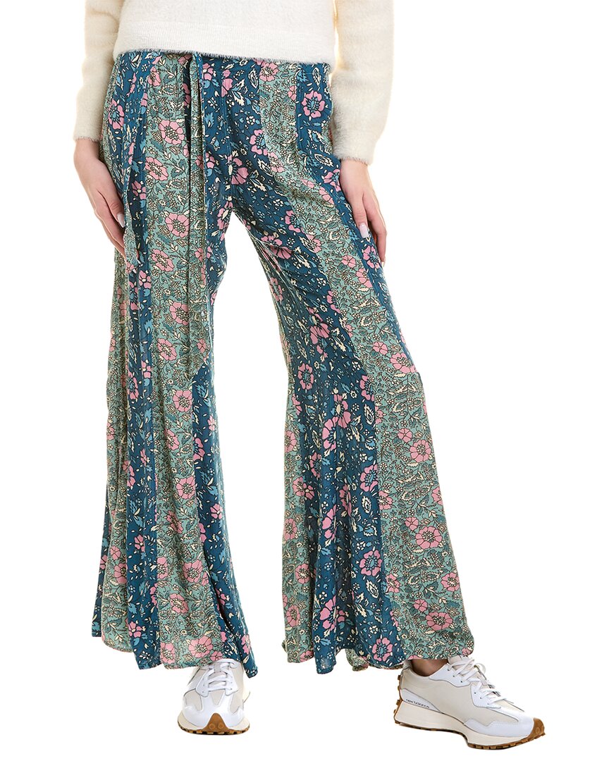 Free People bali sultry bohemian flared trousers in blue multi