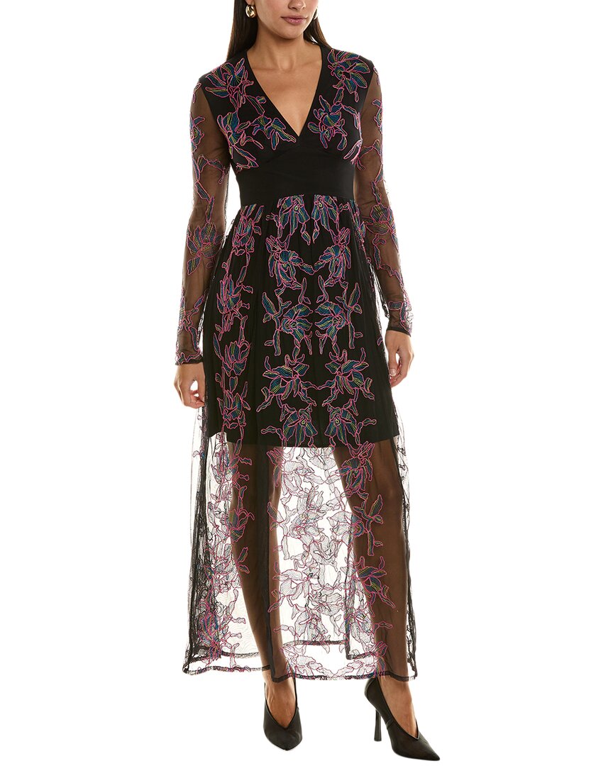 French Connection Emilia Embroidered Maxi Dress In Black