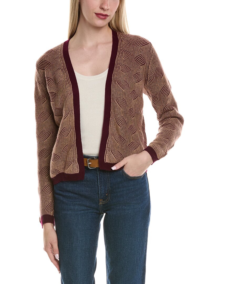 Sofiacashmere Two Tone Brioche Cable Wool & Cashmere-blend Cardigan In Brown