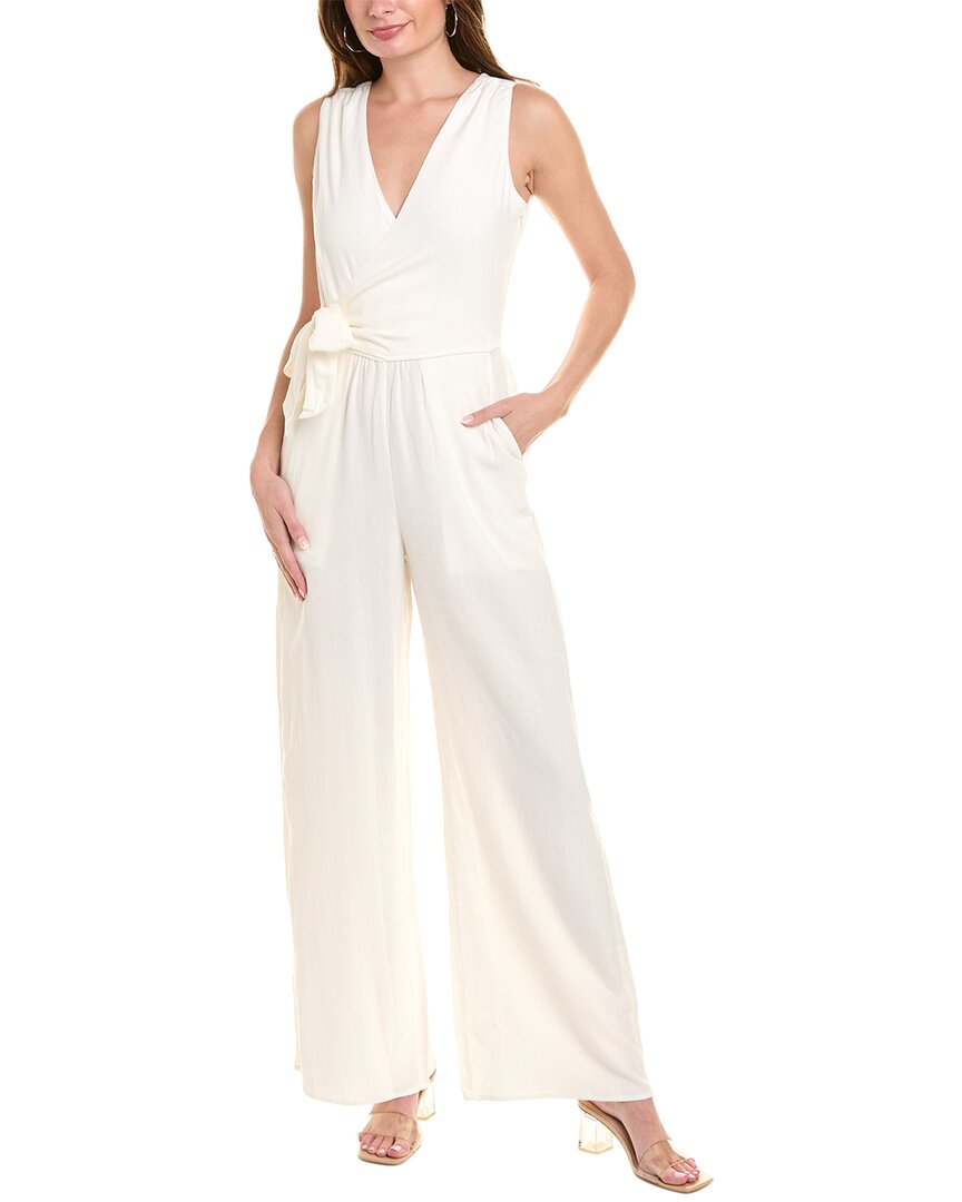 Shop Splendid X Cella Jane Surplice Linen-blend Jumpsuit In White