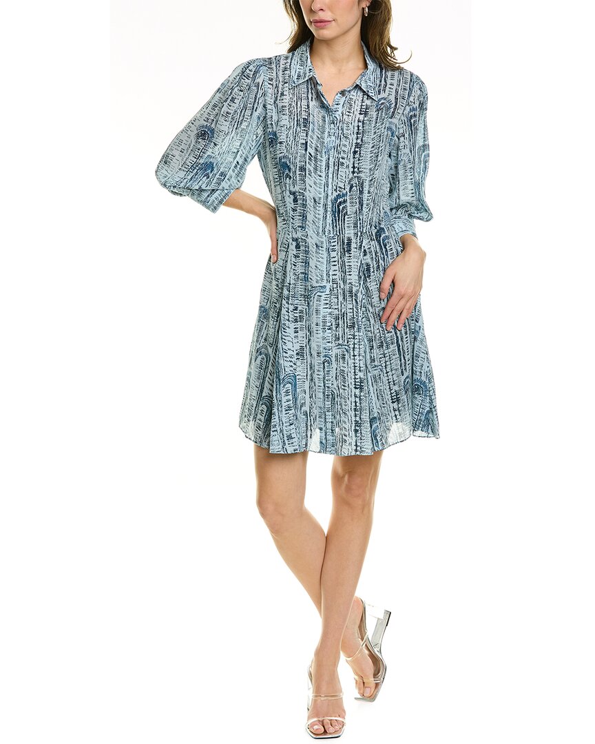 Theory Printed Point-collar Mini Shirtdress In Blue