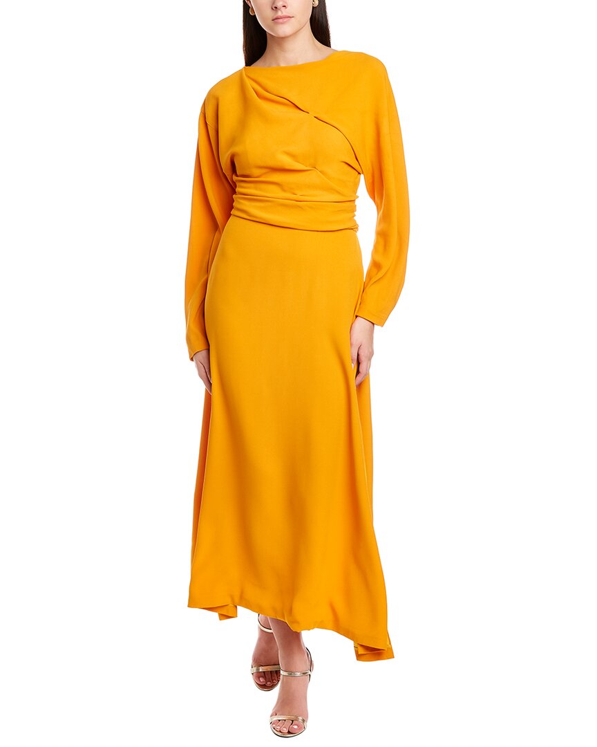 Shop Oscar De La Renta Silk-lined Midi Dress In Orange