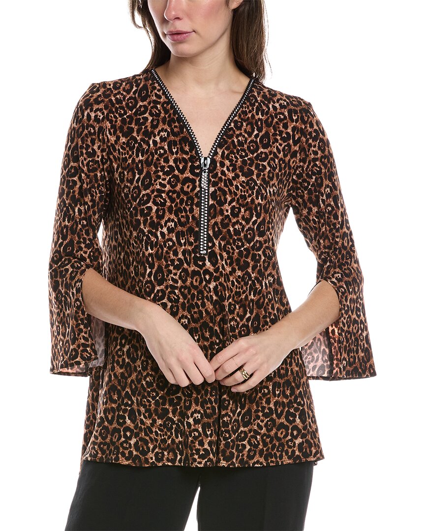 Shop Joseph Ribkoff Crystal Zip Blouse In Brown