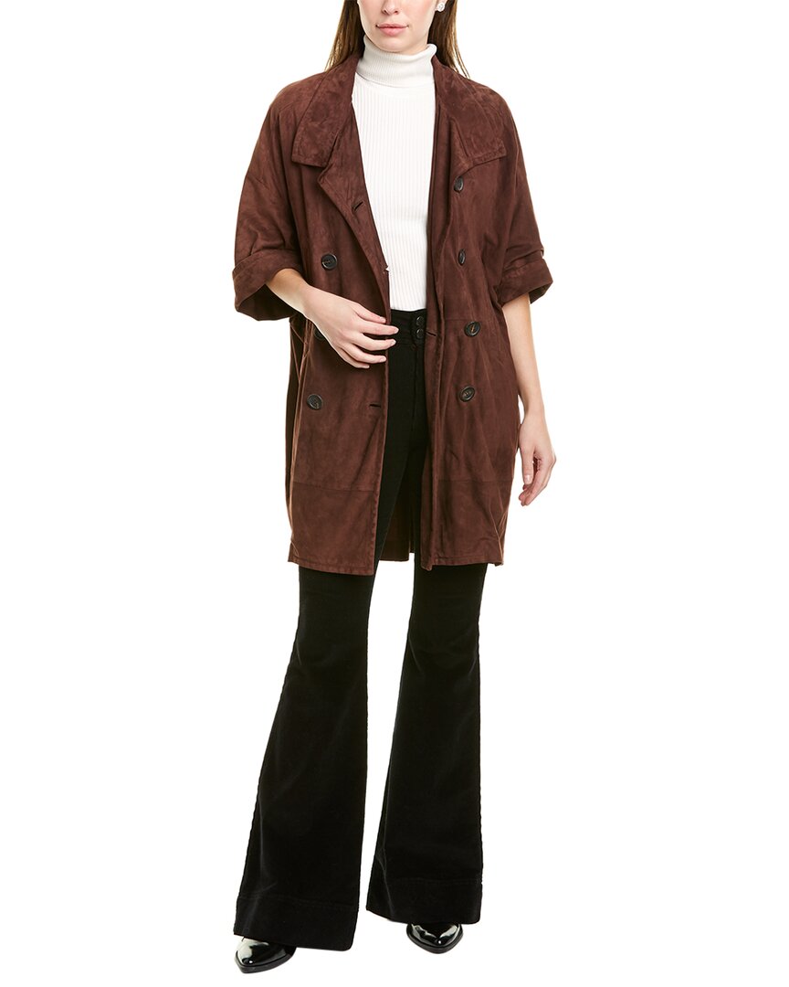 Brunello Cucinelli Double-breasted Suede Trench Coat In Brown