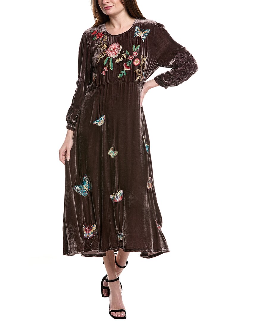 Johnny Was Luciana Velvet Silk-blend Midi Dress In Brown