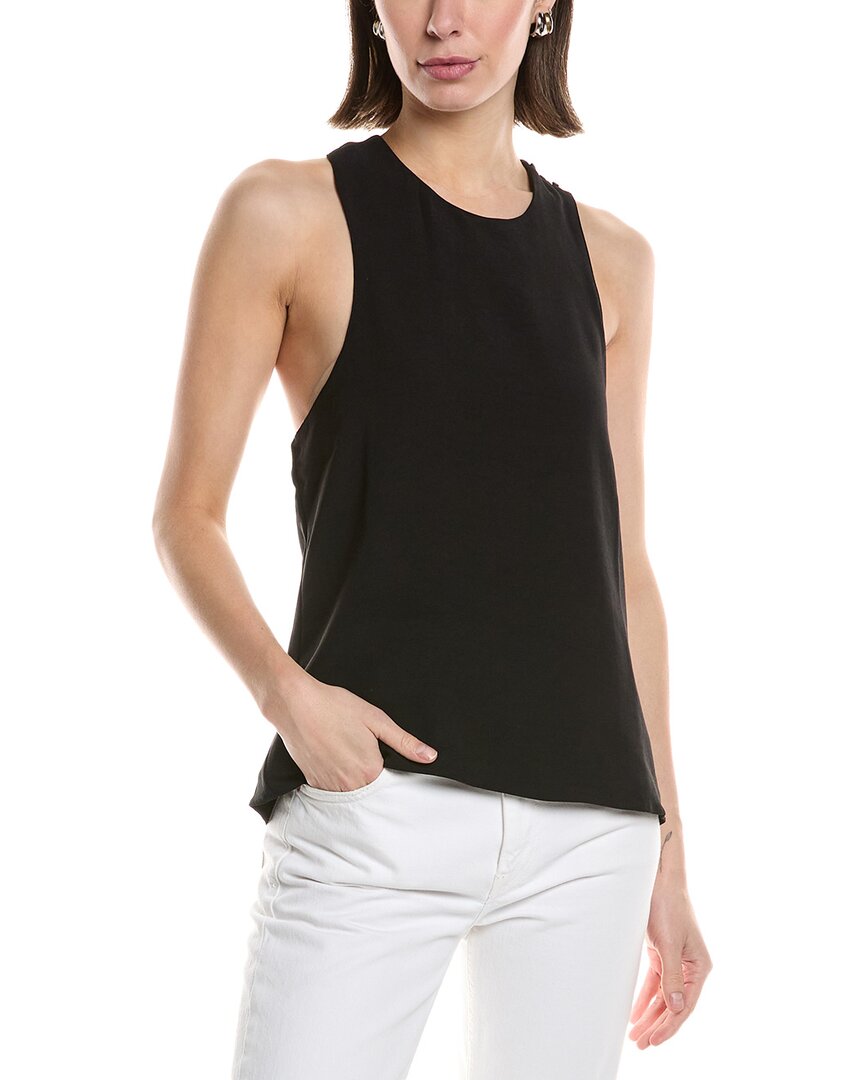 Hudson Jeans High Neck Twist Back Woven Tank In Black