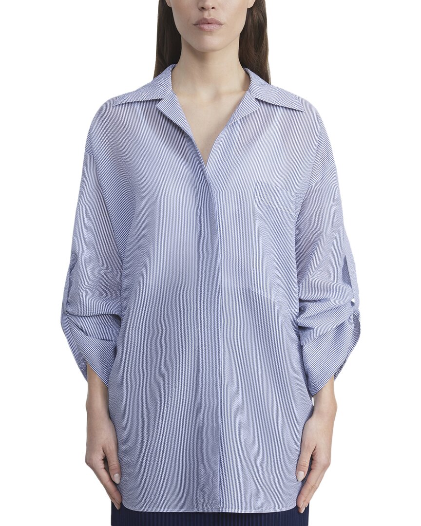 Lafayette 148 New York Covered Placket Crop Sleeve Silk-blend Blouse