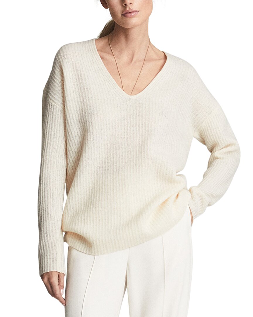 Shop Reiss Trinny Deep V Wool & Cashmere-blend Sweater In White