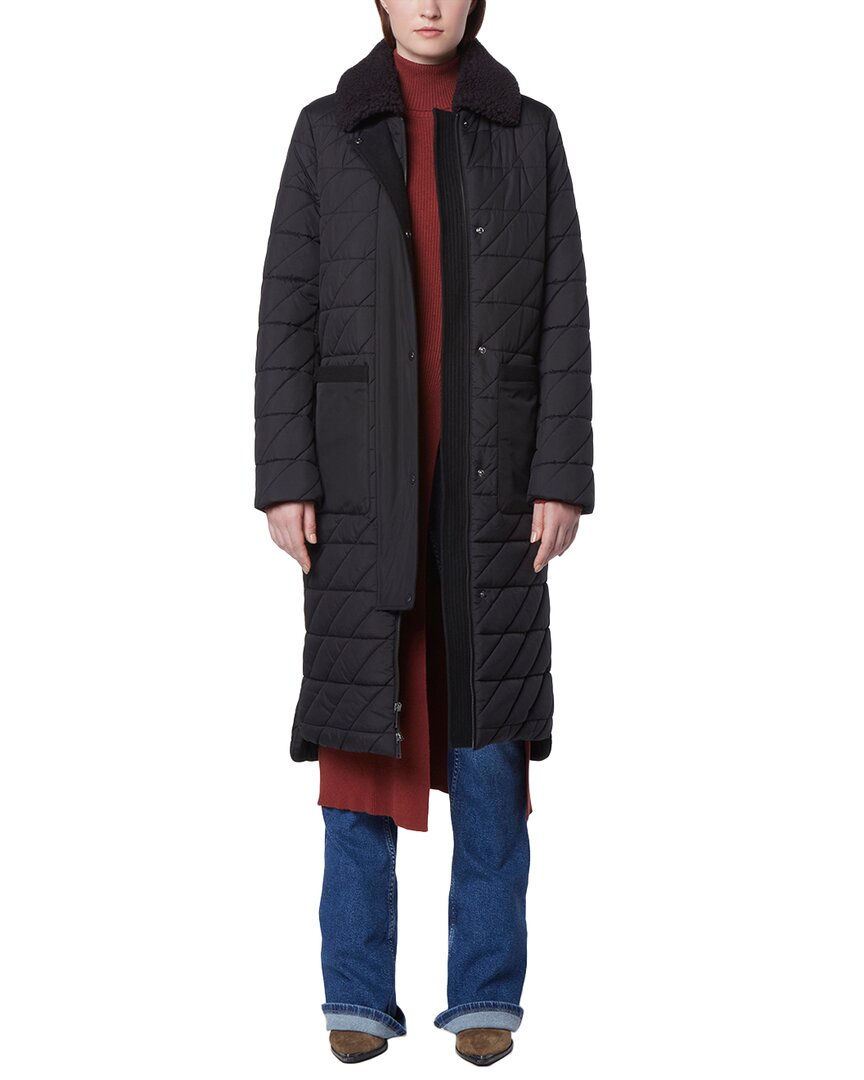 Andrew Marc Rhombus Quilted Long Jacket In Black