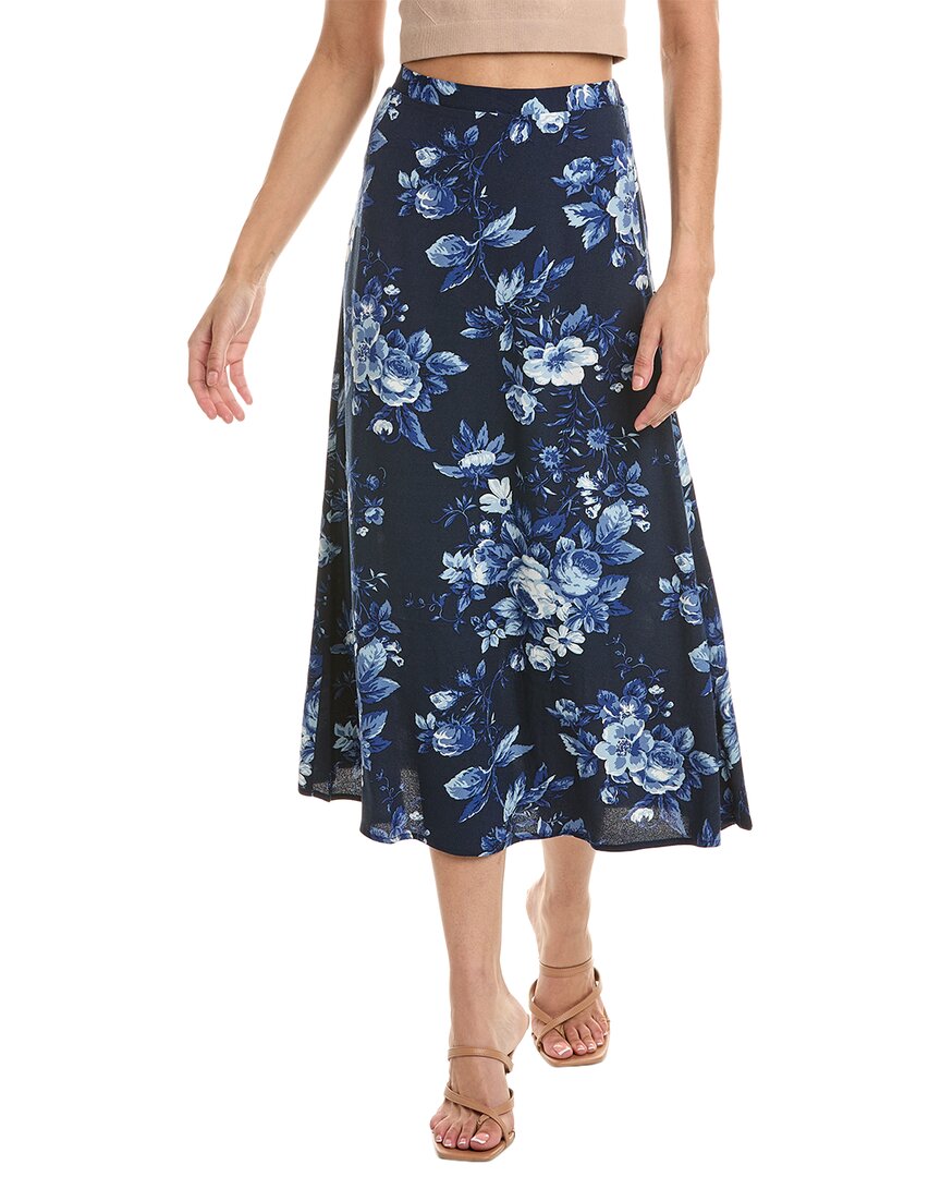Shop T Tahari Printed A-line Midi Skirt In Blue