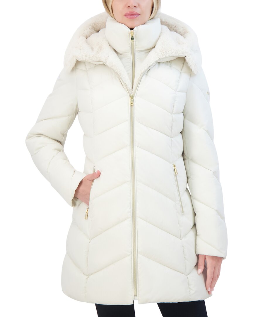 Laundry By Shelli Segal Faux Fur Trim Bibbed Puffer Jacket
