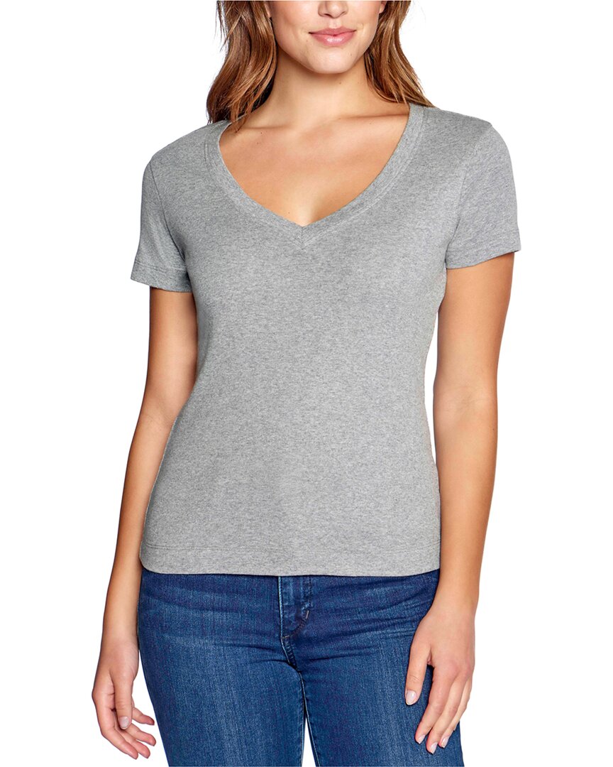 Shop Three Dots Solid V-neck T-shirt In Grey