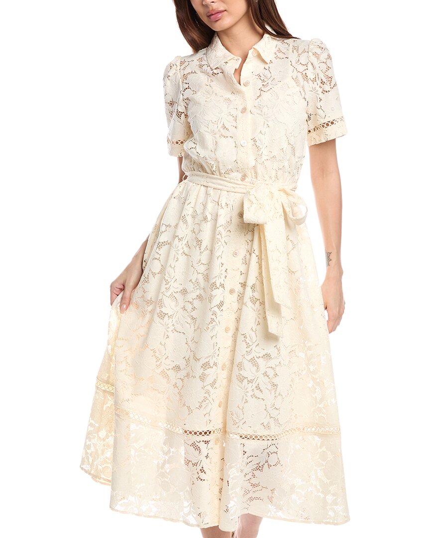 Anne Klein Petite Lace Button-down Tie-waist Midi Tea Dress