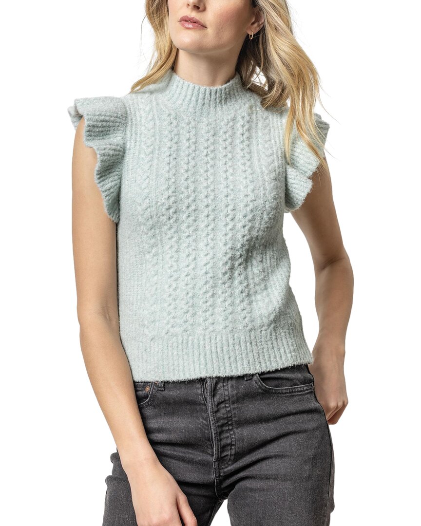 LILLA P LILLA P FLUTTER SLEEVE MOCK NECK WOOL-BLEND SWEATER