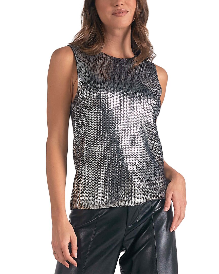 Elan Sleeveless Metallic Crewneck Sweater In Silver