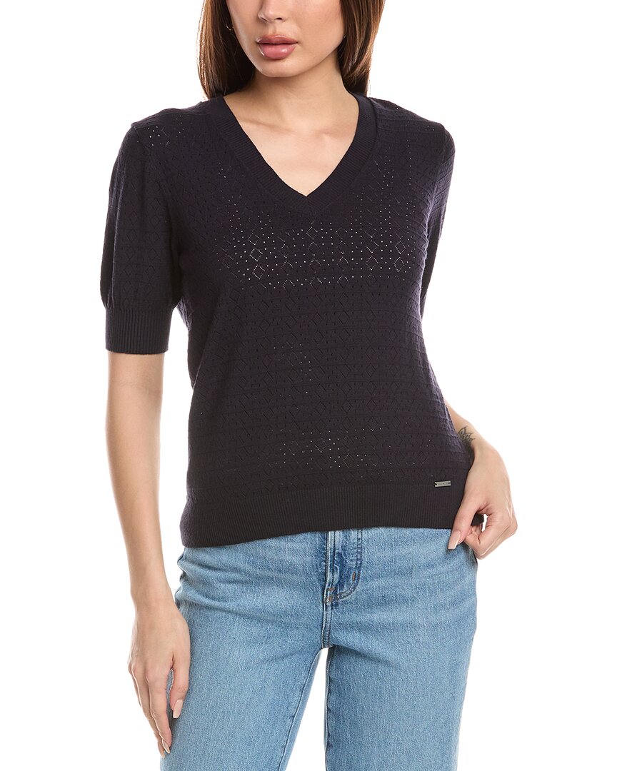 T Tahari Pointelle Sweater In Blue