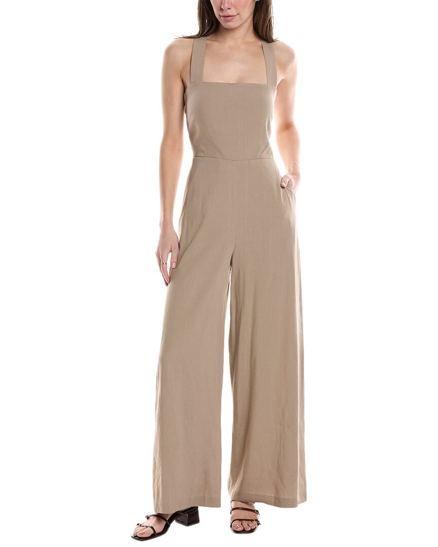 Shop Theory Crossback Linen-blend Jumpsuit In Brown