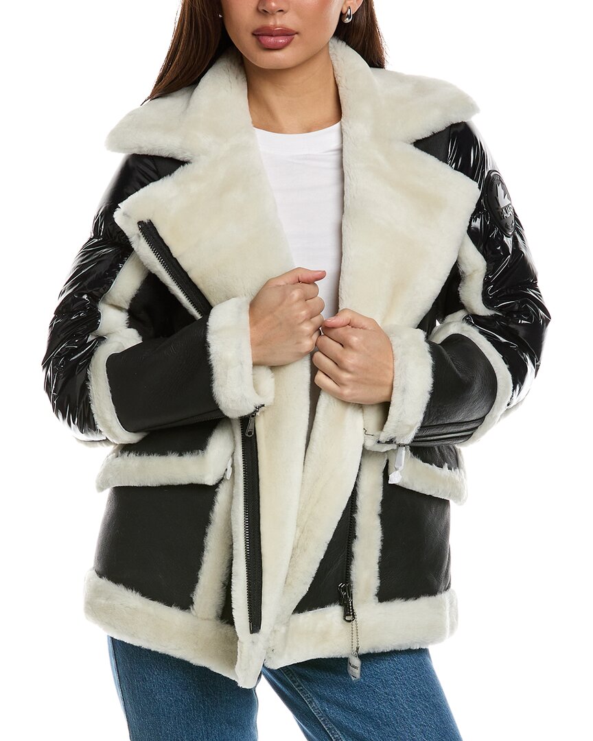 Pajar Elena Luxury Mixed Media Biker Parka With Real Shearling In Black