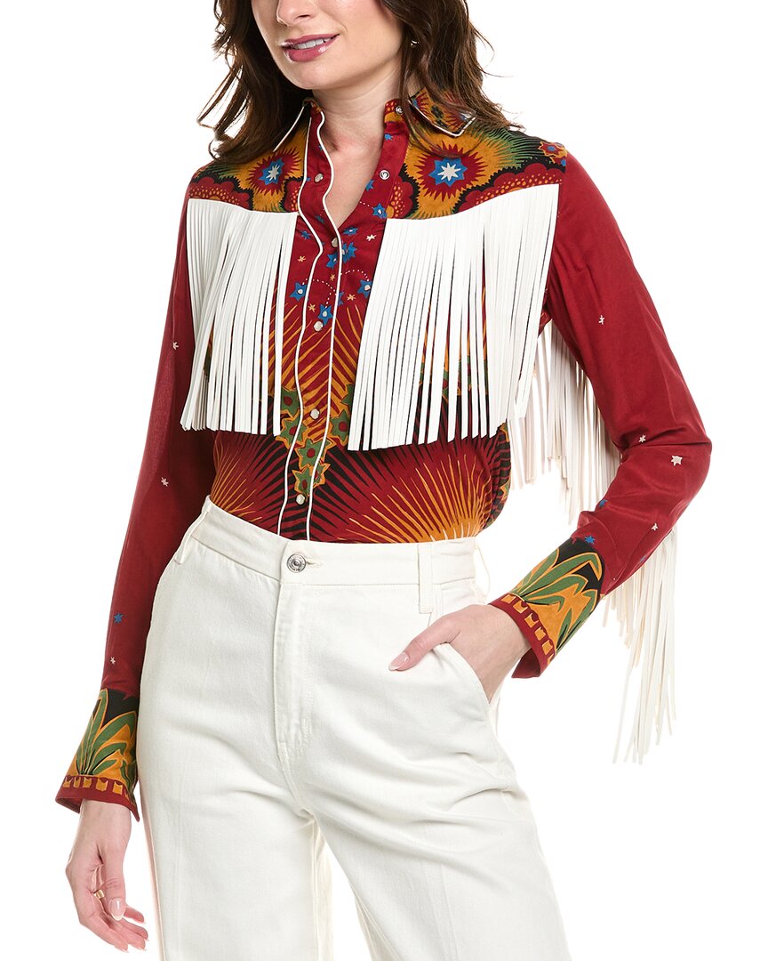 Valentino Fringe Silk Shirt In Red