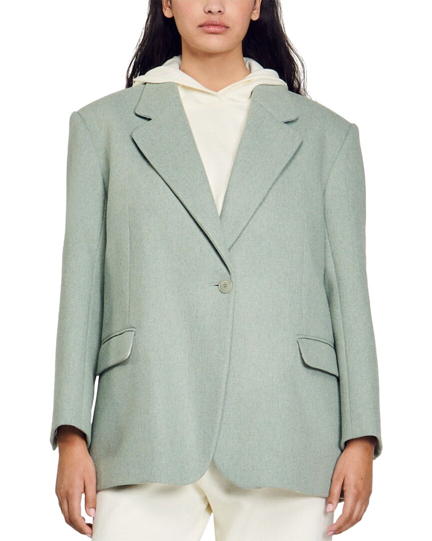 Maje Sandro Meg Wool-blen Suit Blazer In Grey