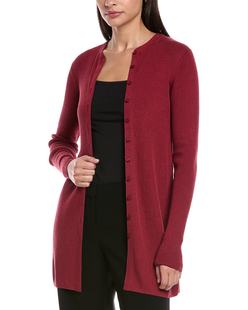Lafayette 148 New York Ribbed Silk-blend Cardigan In Red