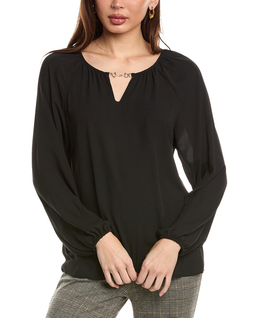 T Tahari Split Neck Blouse In Black