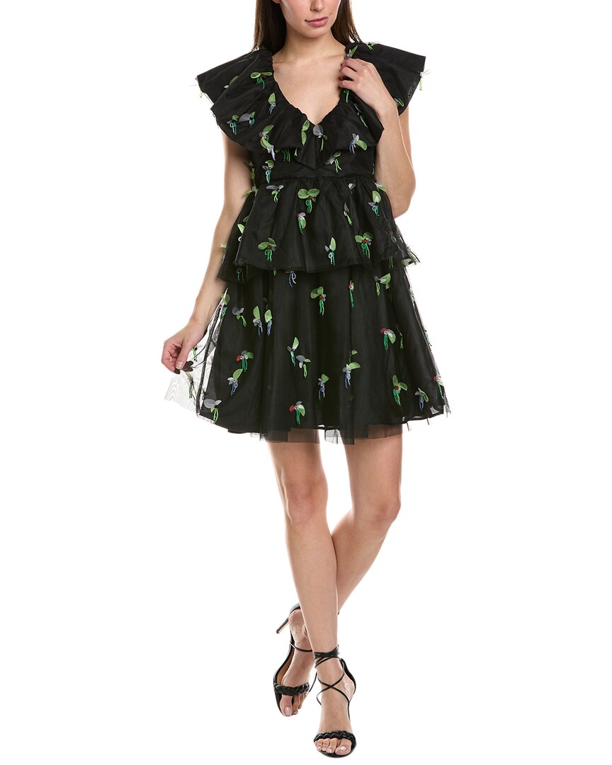 Ganni Black Tiered Mesh Mini Dress