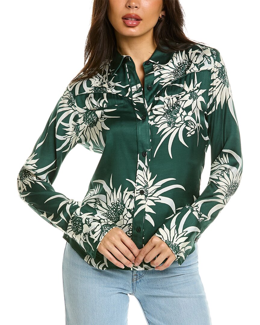 Shop Rag & Bone Cleo Silk-blend Shirt In Green