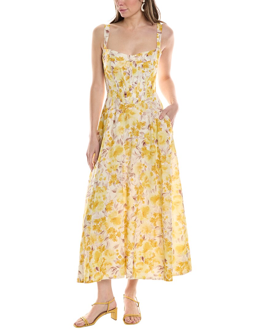 Shop Bardot Lilah Corset Midi Dress In Yellow