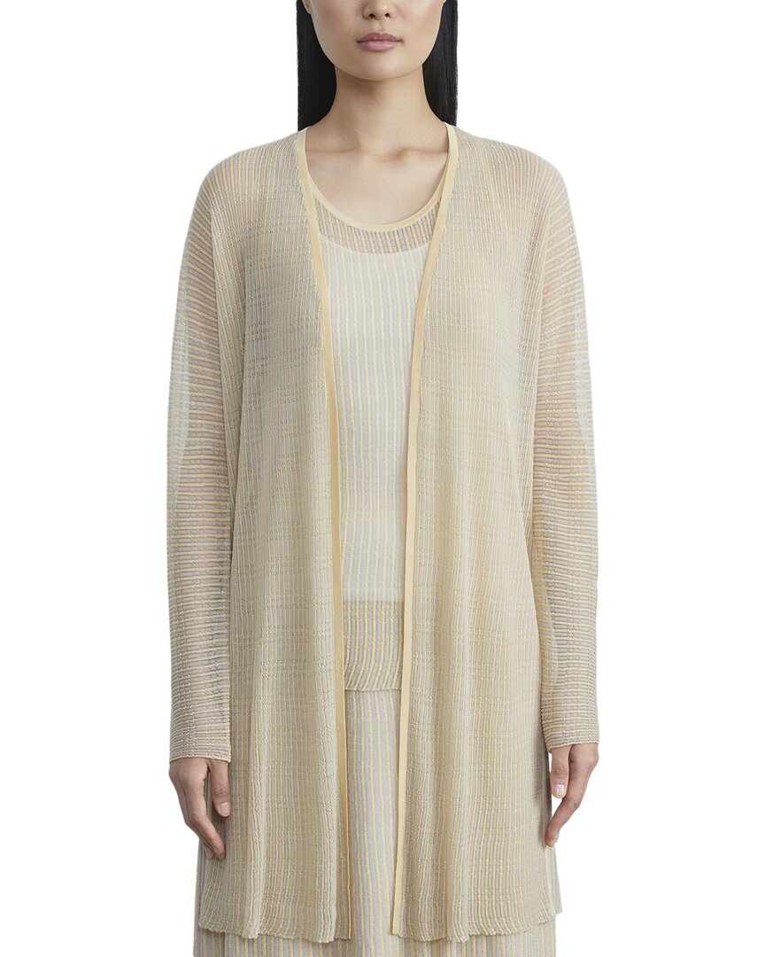 Lafayette 148 Pleated Rib Stitch Silk Cardigan In Yellow