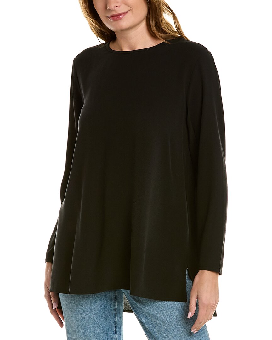Eileen Fisher Organic Linen & Cotton Top In Black